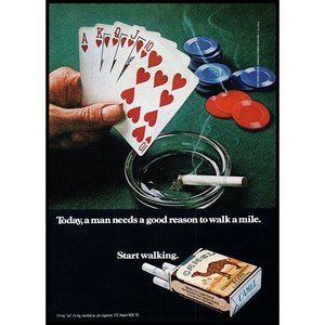 1971 Camel Cigarettes Vintage Print Ad Poker Table Royal Flush Cars Wall Art